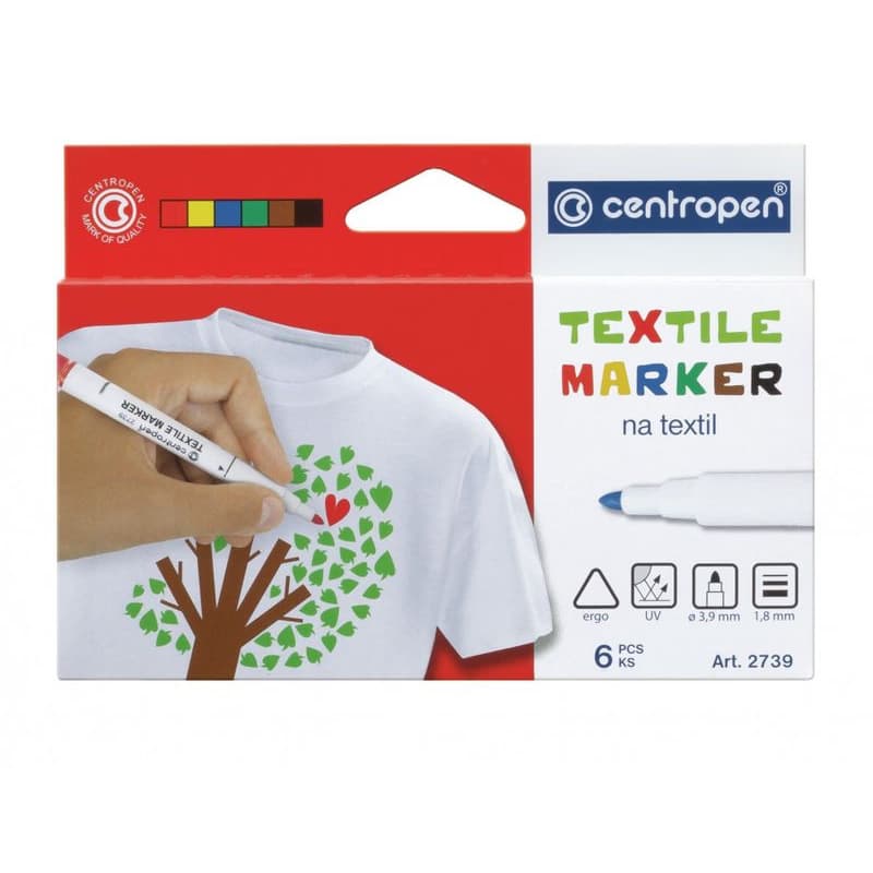 Značkovač Centropen 2739/6 na textil 6 farieb valcový hrot 3,5mm