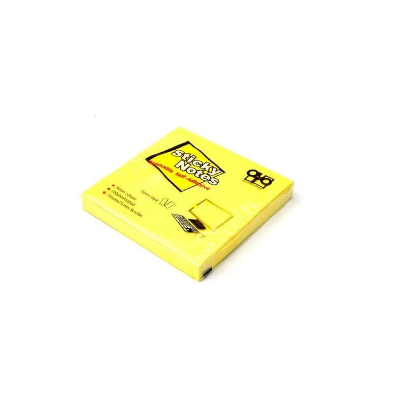 Bloček samolepiaci 75x75mm žltý neón 100 listov Auro 1