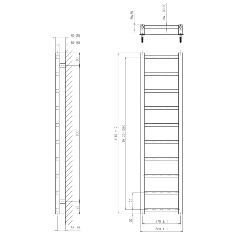 SAPHO - METRO LIGHT vykurovacie teleso 300x1140 chróm IR444R 2