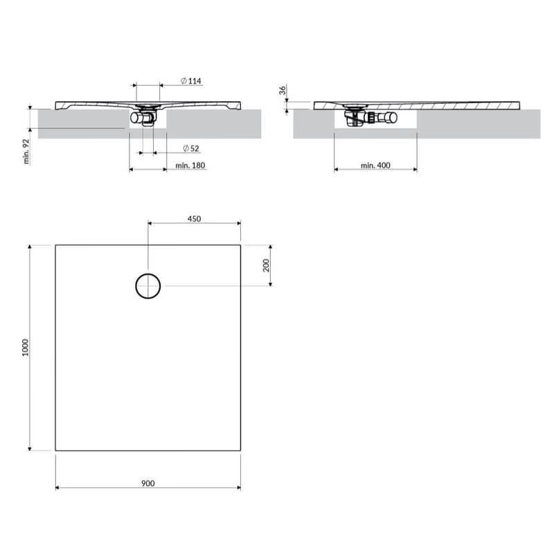 OMNIRES - Sprchová vanička AQUAROCK kompozit, protišmyková, obdĺžniková 90 x 100 cm, biela mat AQUAROCK90-100BM 4