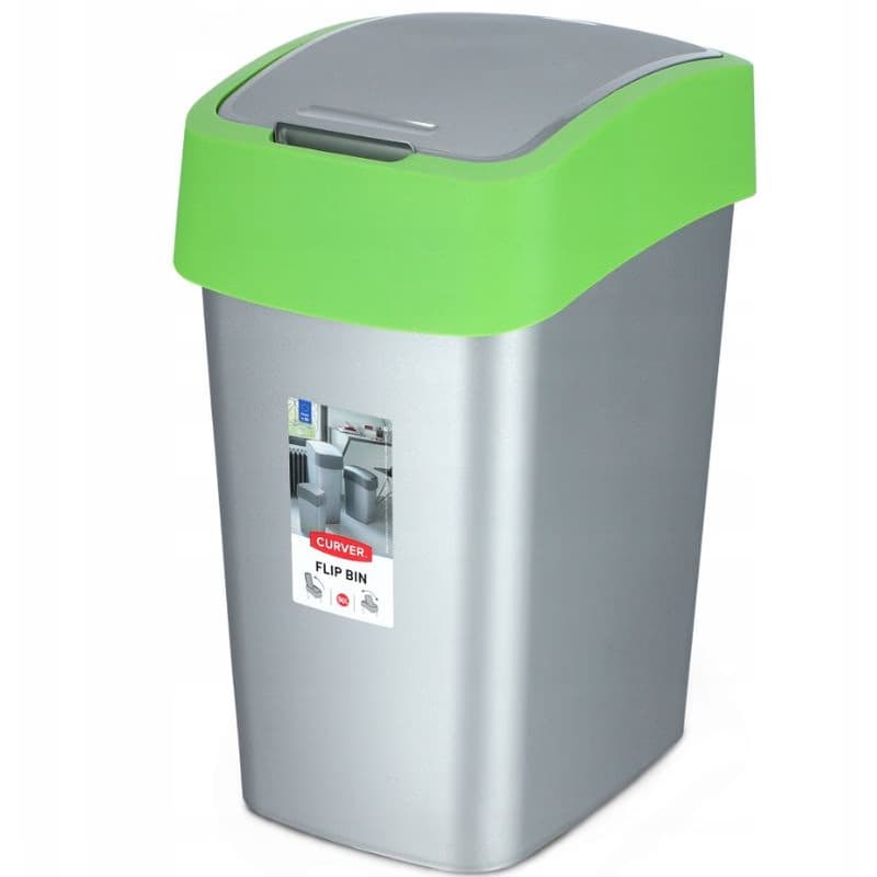 CURVER Odpadkový kôš FLIP BIN 45l | strieborná / zelená 4