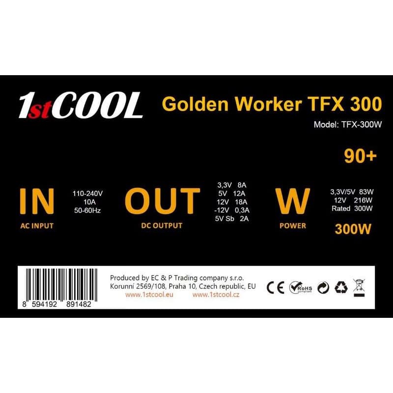 1stCOOL Zdroj Golden Worker TFX 300 88+, 300W, TFX, čierna 2