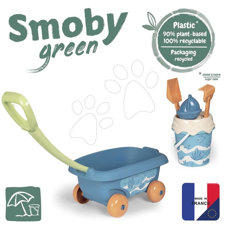 Vozík na ťahanie z cukrovej trstiny rastliny Bio Sugar Cane Beach Cart Smoby s vedrom z kolekcie Smoby Green 100% recyklovateľné od 18 mes 1