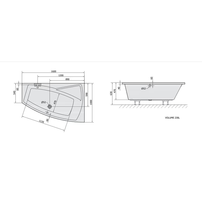 POLYSAN - EVIA R asymetrická vaňa 160x100x47cm, pravá, biela 12611 5