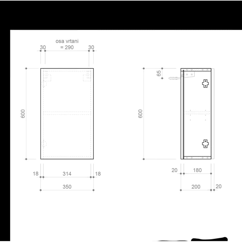 SAPHO - ESPACE skrinka 35x60x22cm, 1x dvierka, ľavá/pravá, biela lesk ESC430-3030 2