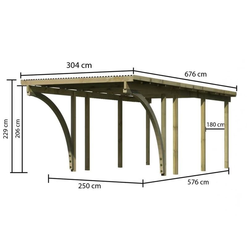 Drevený prístrešok s 2 vjezdovými oblúky 304 x 676 cm borovica Dekorhome 3