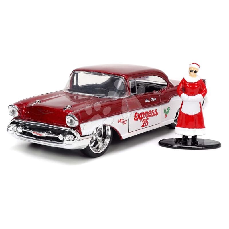 Autíčko vianočné Chevrolet 1957 Jada kovové s otvárateľnými dverami a figúrkou Santa Claus dĺžka 13 cm 1:32