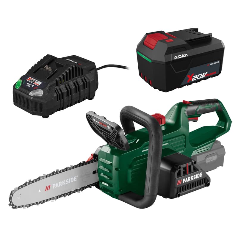 PARKSIDE® Aku reťazová píla 20 V PAKS F5 + Akumulátor 20 V/4 Ah PAP 204 A1 + Rýchlonabíjačka akumulátora 20 V/4,5 A PLG 20 C3 1