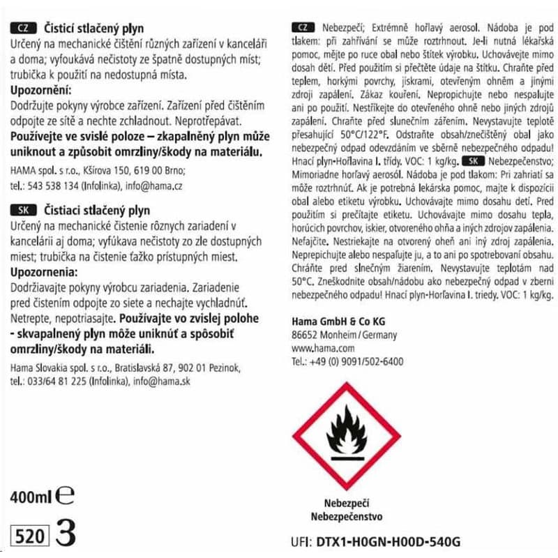 Hama stlačený čistiaci plyn, 400 ml 2