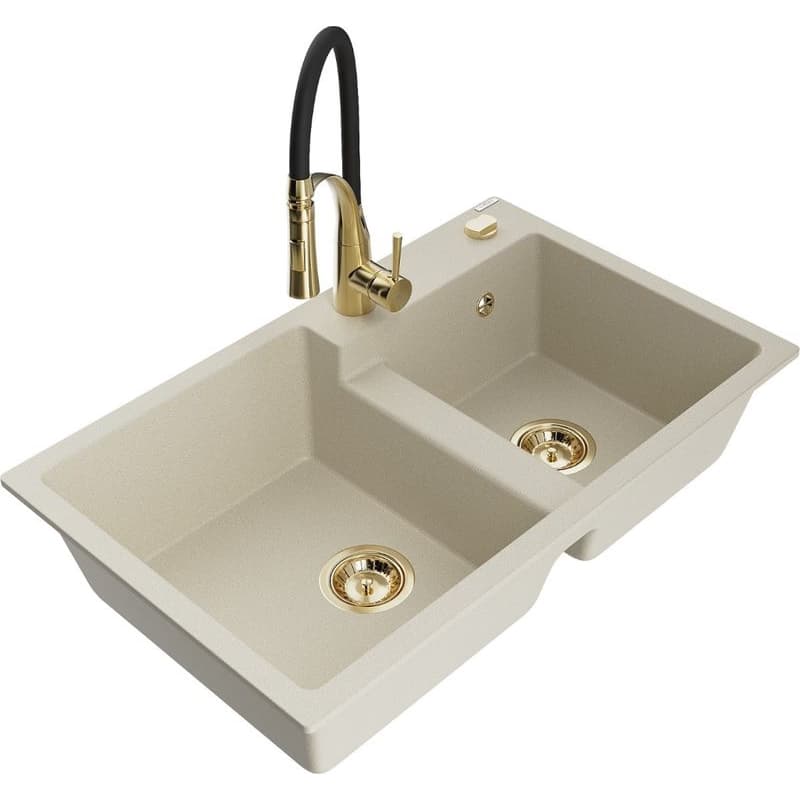 MEXEN/S MEXEN/S - Tomas granitový drez 2-bowl vrátane batérie Aster, béžová 6516-69-73450-57-G 1