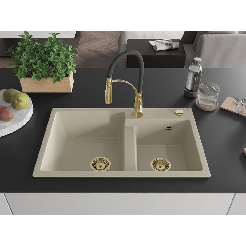 MEXEN/S MEXEN/S - Tomas granitový drez 2-bowl vrátane batérie Aster, béžová 6516-69-73450-57-G 3