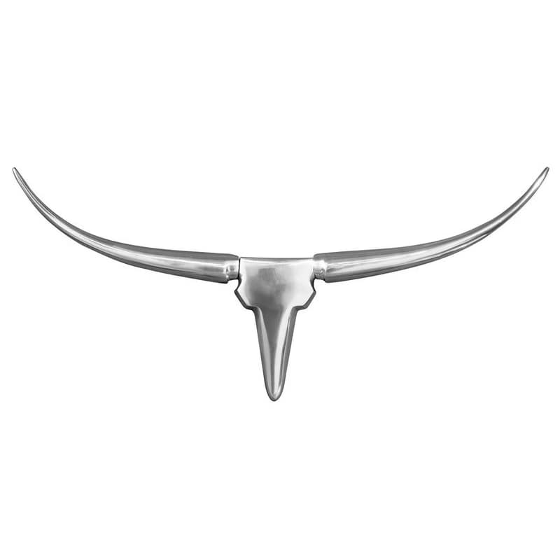 Estila Glamour závesná nástenná dekorácia Bull v striebornej farbe v tvare lebky býka s chrómovým povrchom 75 cm 1