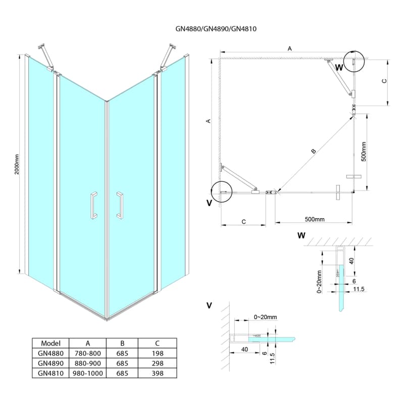 GELCO - LORO štvorcová sprchová zástena 800x800 rohový vstup GN4880-01 2