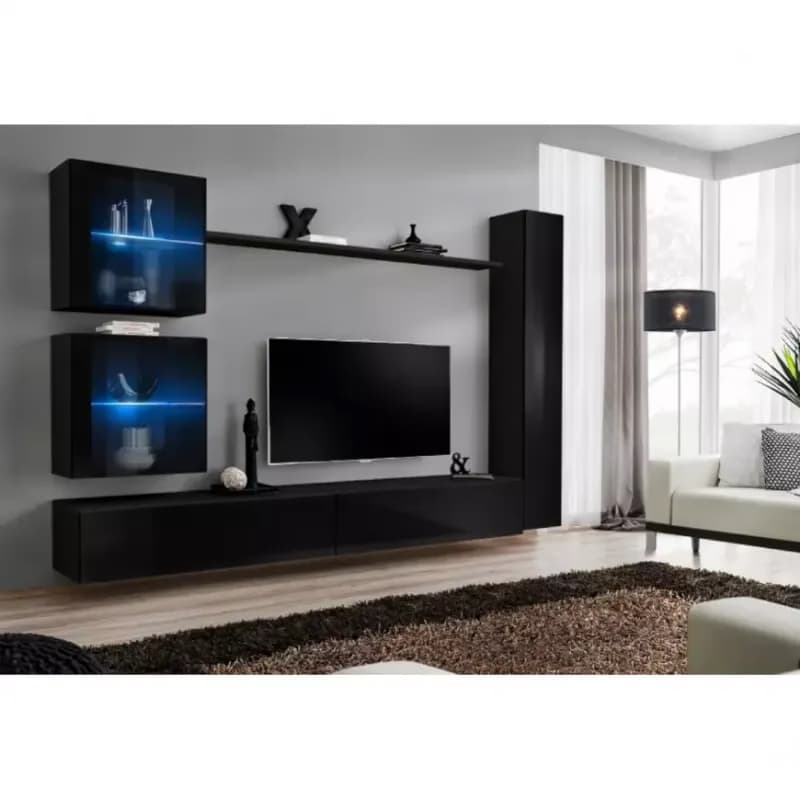 Obývacia stena Switch XVIII Sklo +LED čierna 1