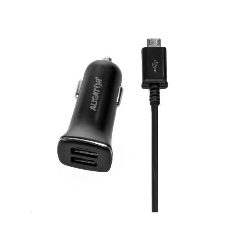 Aligator nabíjačka do auta Turbo charge, 12/24 V, 2, 4 A, microUSB, 2x USB výstup, čierna