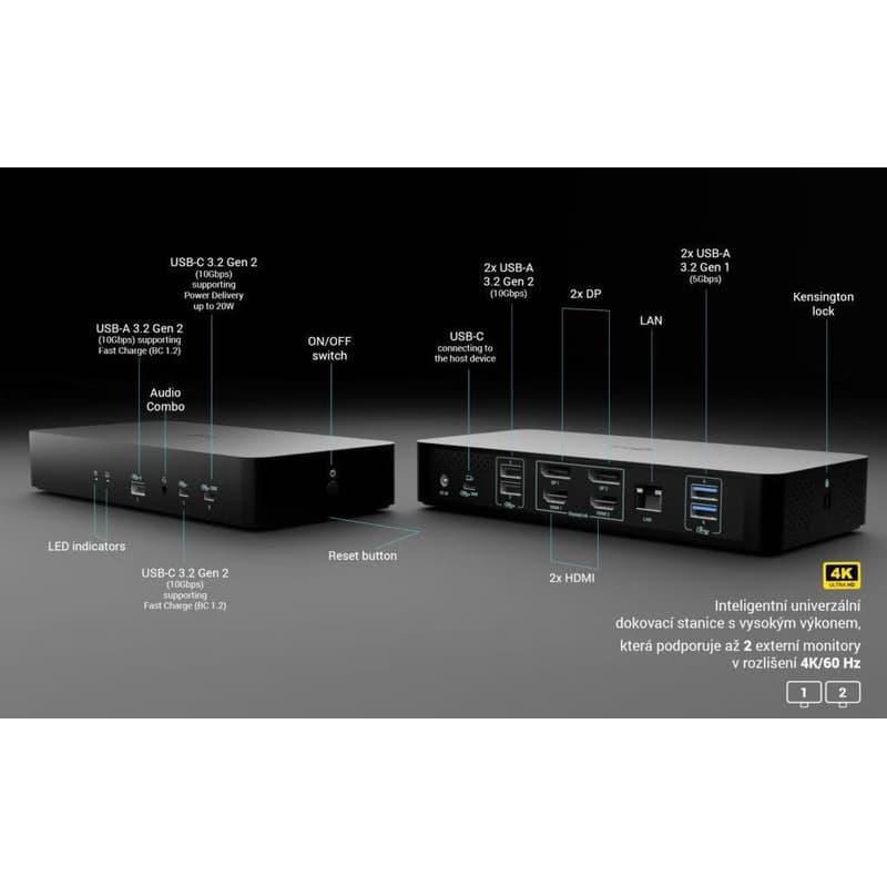 i-tec Universal Intelligent Dual Display Docking Station, Power Delivery 100W 4