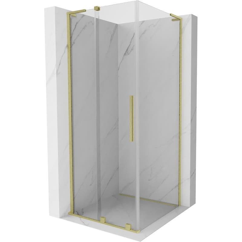 MEXEN/S - Velar L sprchovací kút, posuvné dvere 110 x 110, transparent, zlato kartáčovaná 871-110-110-03-55