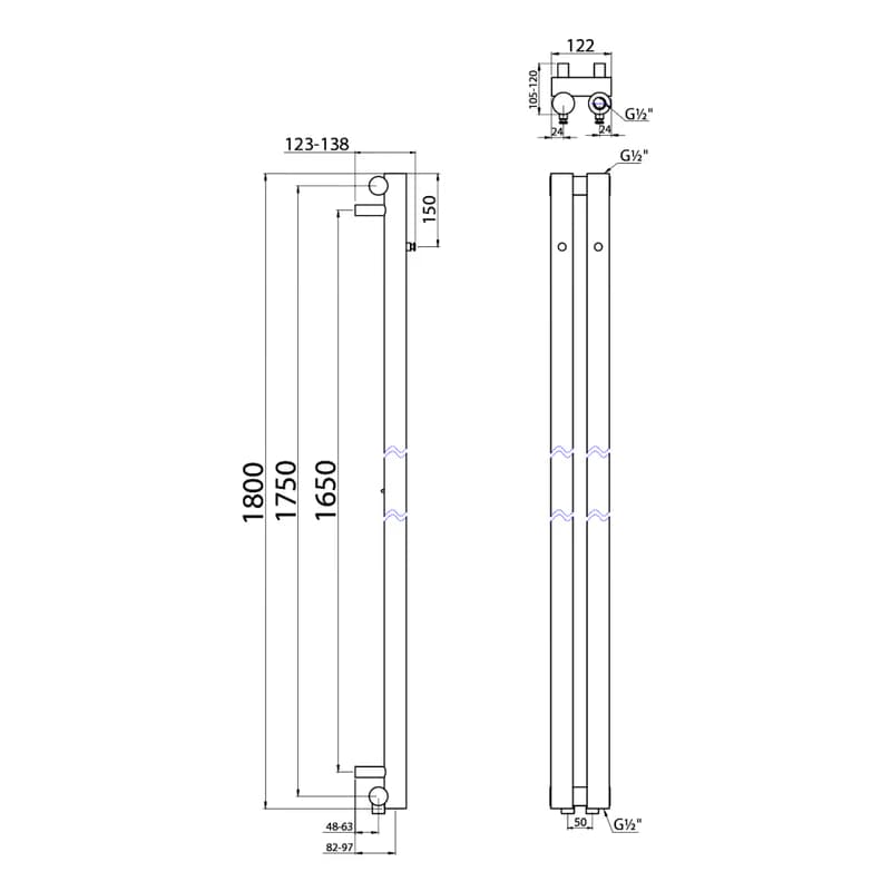 SAPHO - PILON vykurovacie teleso 122x1800, so 2 háčikmi, chróm IZ123T 3