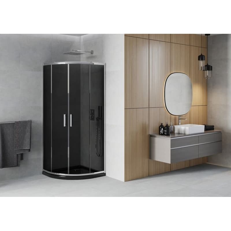 MEXEN/S - Rio štvrťkruhový sprchovací kút 80 x 80, grafit, chróm + vanička so sifónom Flat, čierny 863-080-080-01-40-4170 2