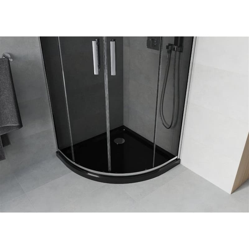 MEXEN/S - Rio štvrťkruhový sprchovací kút 80 x 80, grafit, chróm + vanička so sifónom Flat, čierny 863-080-080-01-40-4170 4