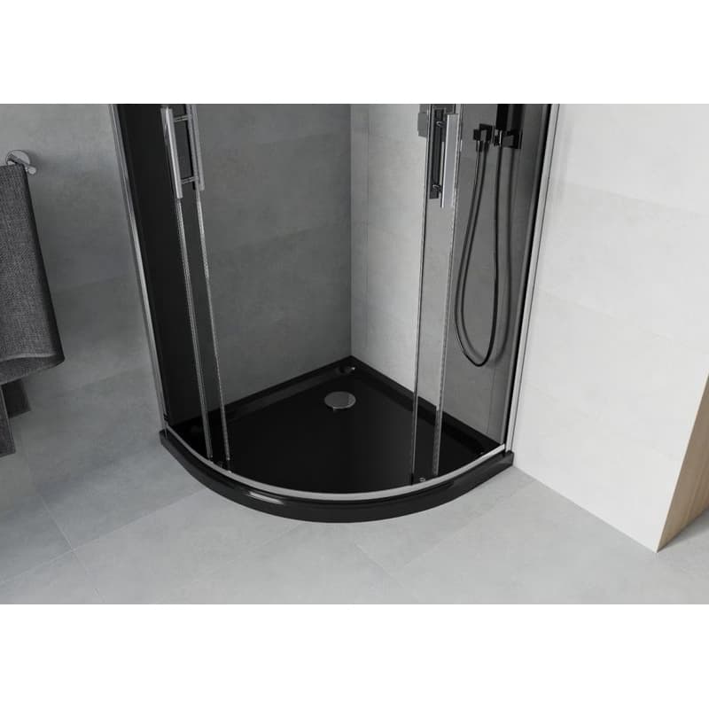 MEXEN/S - Rio štvrťkruhový sprchovací kút 80 x 80, grafit, chróm + vanička so sifónom Flat, čierny 863-080-080-01-40-4170 5