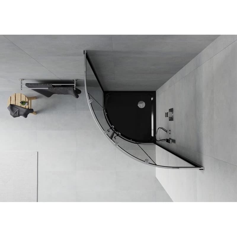 MEXEN/S - Rio štvrťkruhový sprchovací kút 80 x 80, grafit, chróm + vanička so sifónom Flat, čierny 863-080-080-01-40-4170 6