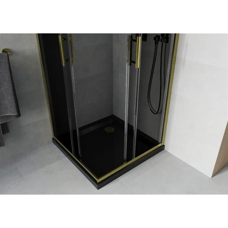 MEXEN/S - Rio sprchovací kút 70x70, grafit, zlato + vanička so sifónom 860-070-070-50-40-4070G 4