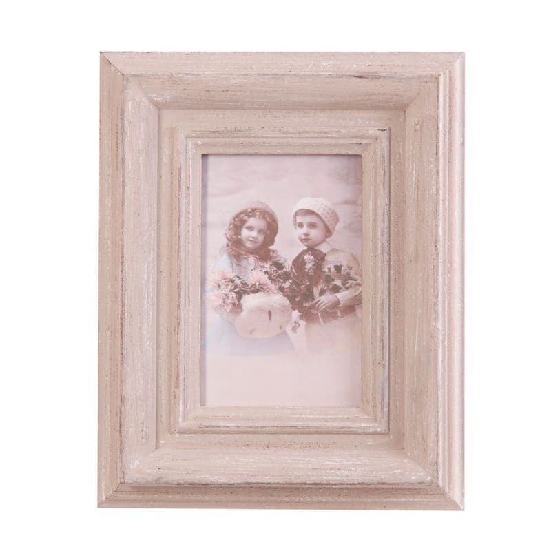 Estila Masívny obdĺžnikový vyrezávaný vintage krémový rám na fotografiu Ceilec so stojanom s bielou patinou 25x20 cm 1