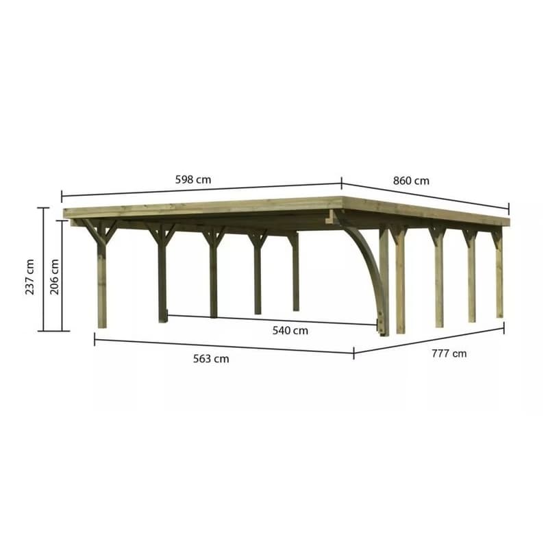 Drevený prístrešok / carport CLASSIC 3B s plechmi Lanitplast 5
