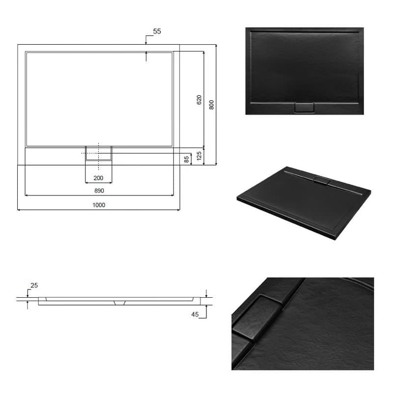 BESCO - Obdĺžniková sprchová vanička AXIM - STONE EFFECT - Farba - Stone efect, Rozmer A - 100 cm, Rozmer B - 80 cm VANKAXIM1080S 5