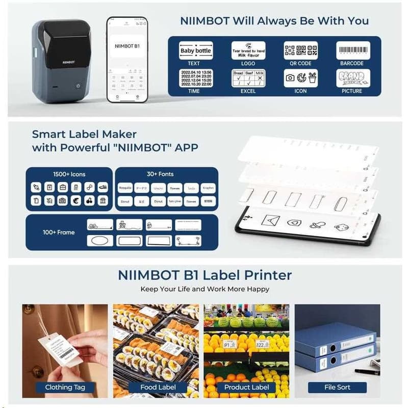 Niimbot Tlačiareň štítkov B1 Smart, lake blue + rolka štítkov 210ks 2