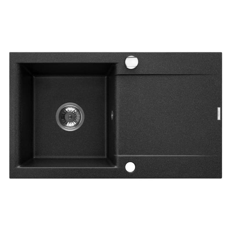 INVENA INVENA - Granitový drez TESALIA dlhý odkvap, čierny s automatickým sifónom, chróm AZ-01-043-B 1