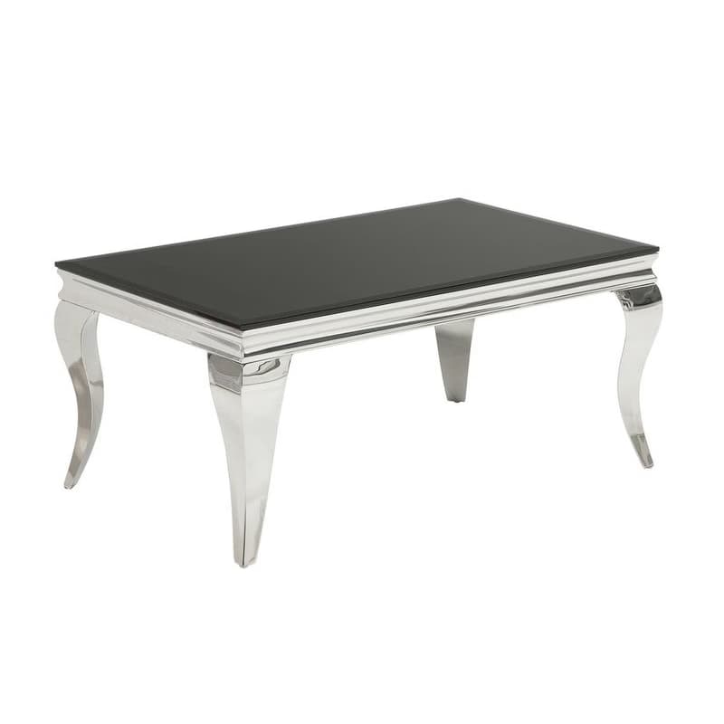 Estila Zámocký glamour obdĺžnikový konferenčný stolík Modern Barock s čiernou sklenenou doskou a striebornými lesklými nožičkami 100 cm 1