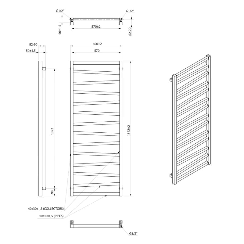 SAPHO - ZIG vykurovacie teleso 600x1572, čierna mat ZG616B 6