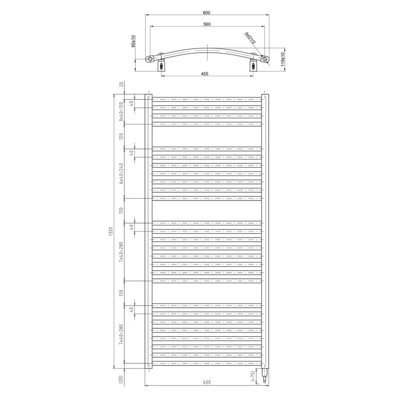 AQUALINE - ORBIT-E elektrické vykurovacie teleso, oblé, 600x1320 600 W, biela ILEO36T 2