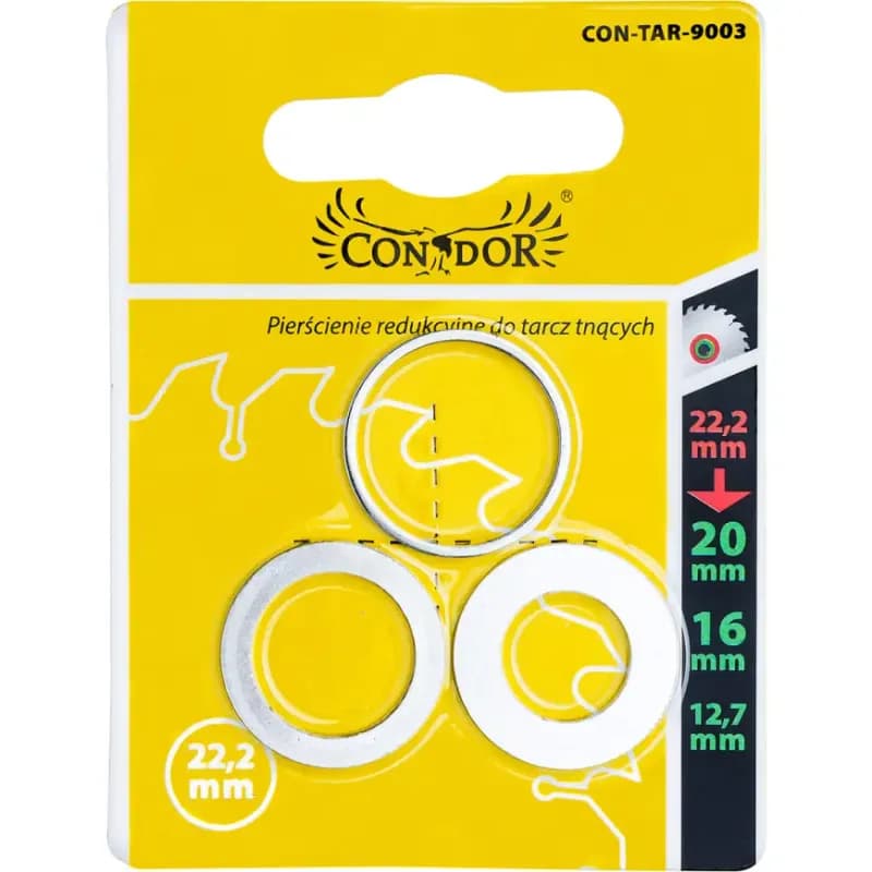 Redukčný krúžok pre pílové kotúče, 22/20 mm, 22/16 mm, 22/12,7 mm, 3 ks, Drel