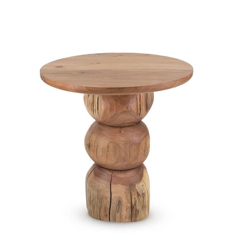 Estila Vidiecky hnedý okrúhly masívny príručný stolík Mesa z akáciového dreva s plasticky tvarovanou nohou 50 cm 1