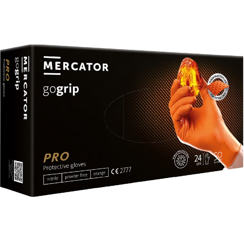 MERCATOR® GOGRIP - Nitrilové rukavice, bez púdru, 50 ks, oranžové, L