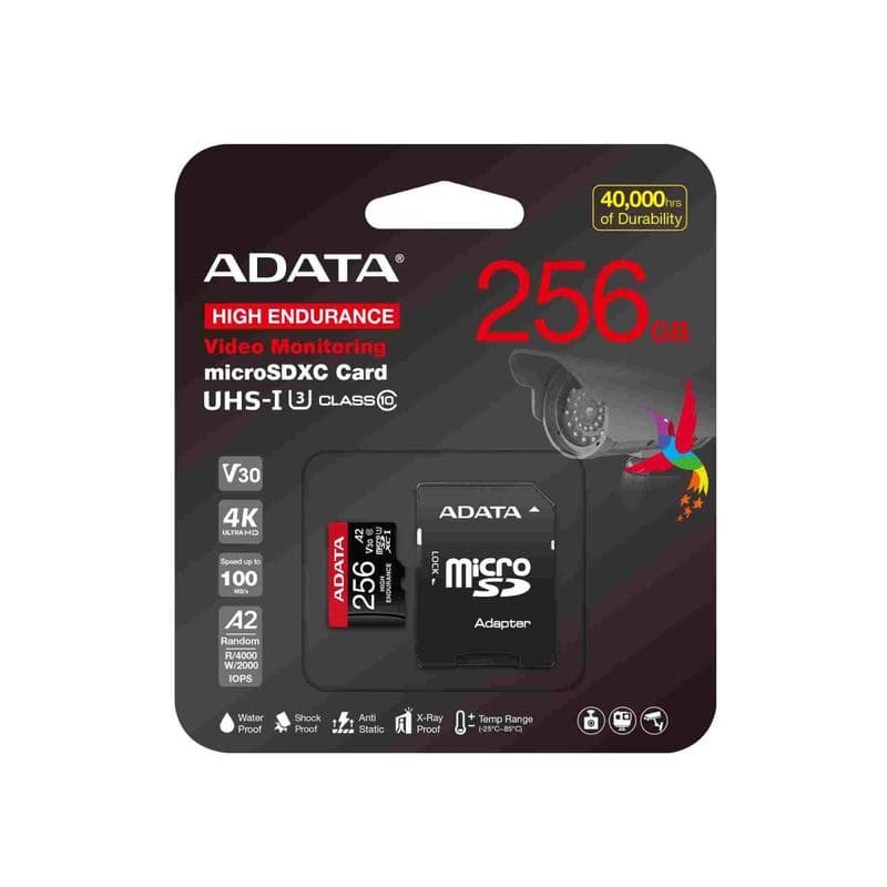ADATA MicroSDXC karta 256GB High Endurance UHS-I C10 V30 A2 (R: 100/W: 85 MB/s) + SD adaptér 1