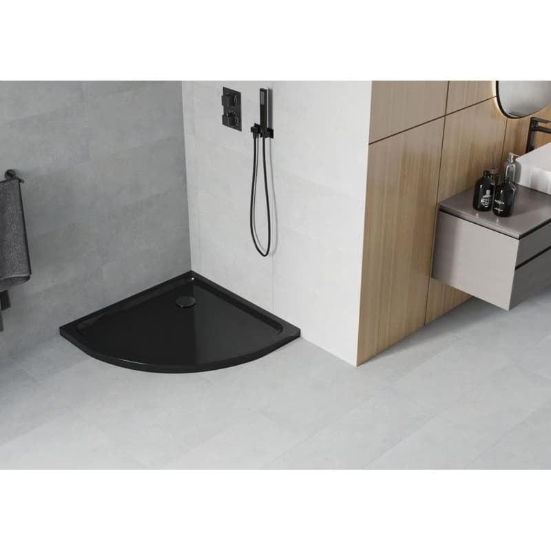MEXEN/S - Flat sprchová vanička štvrťkruhová slim 80 x 80, černá + čierny sifón 41708080B 2