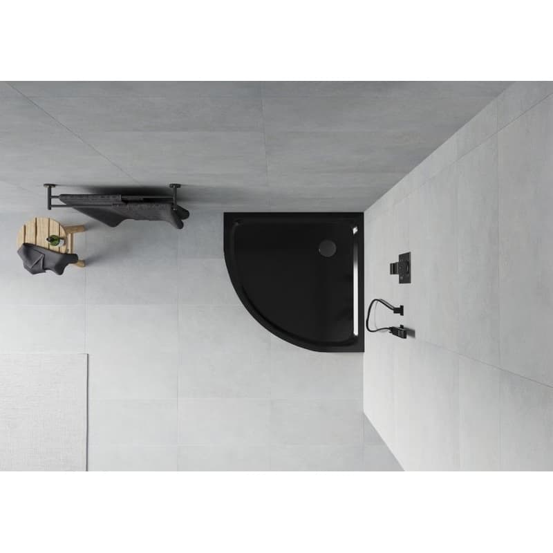 MEXEN/S - Flat sprchová vanička štvrťkruhová slim 80 x 80, černá + čierny sifón 41708080B 3