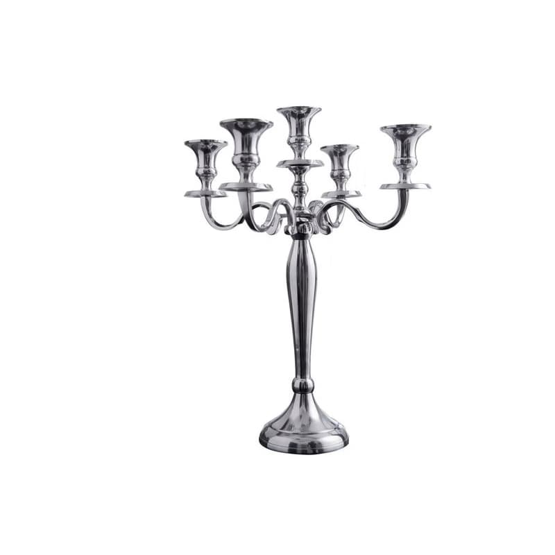 Estila Štýlový zámocký strieborný svietnik Modern Barock s piatimi držiakmi na sviečky s lesklým povrchom 40 cm