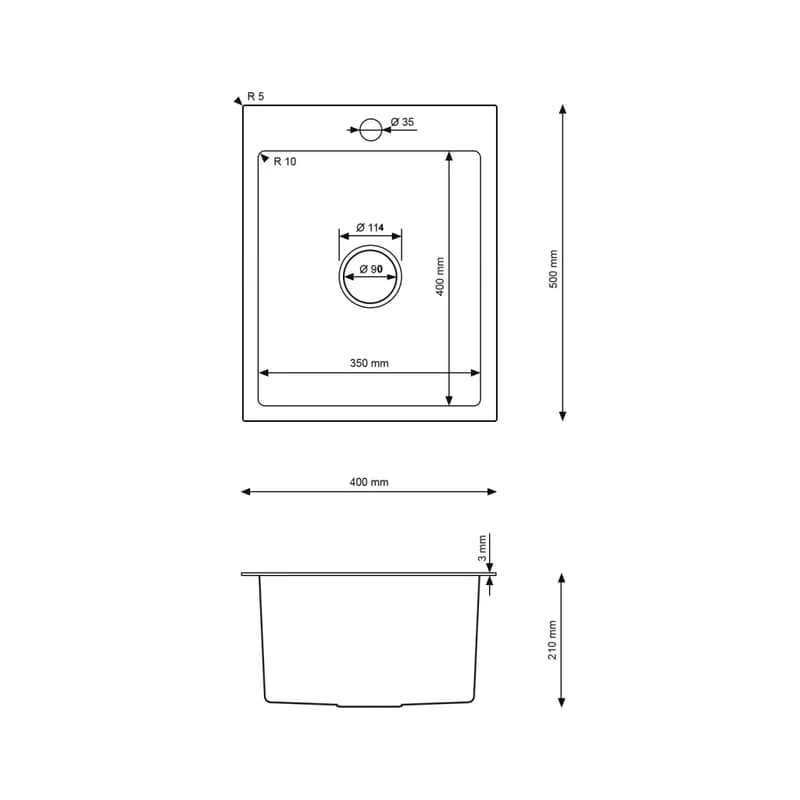 VELAZO Jednokomorový oceľový drez 40 x 50 cm PVD grafit, Velazo VELAZ4050B 2