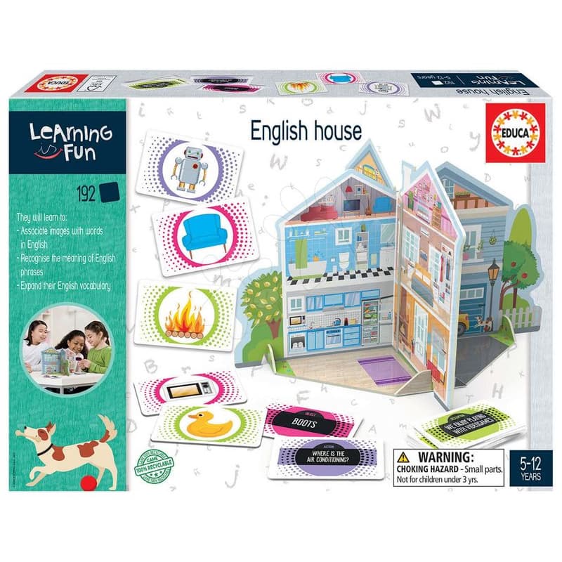 Náučná hra pre najmenších English House Educa Učíme sa výbavu rodinného domu v angličtine s obrázkami 192 dielov od 5-12 rokov