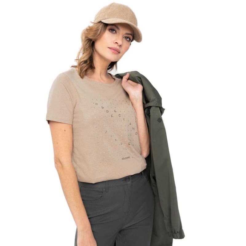Dámske tričko s krátkym rukávom VOLCANO T-PERFECT-501-BEIGE 2
