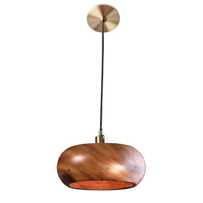 Estila Dizajnová moderná závesná lampa Fani z akáciového dreva v hnedej farbe so zaobleným tienidlom s detailami v zlatej farbe 135 cm 1