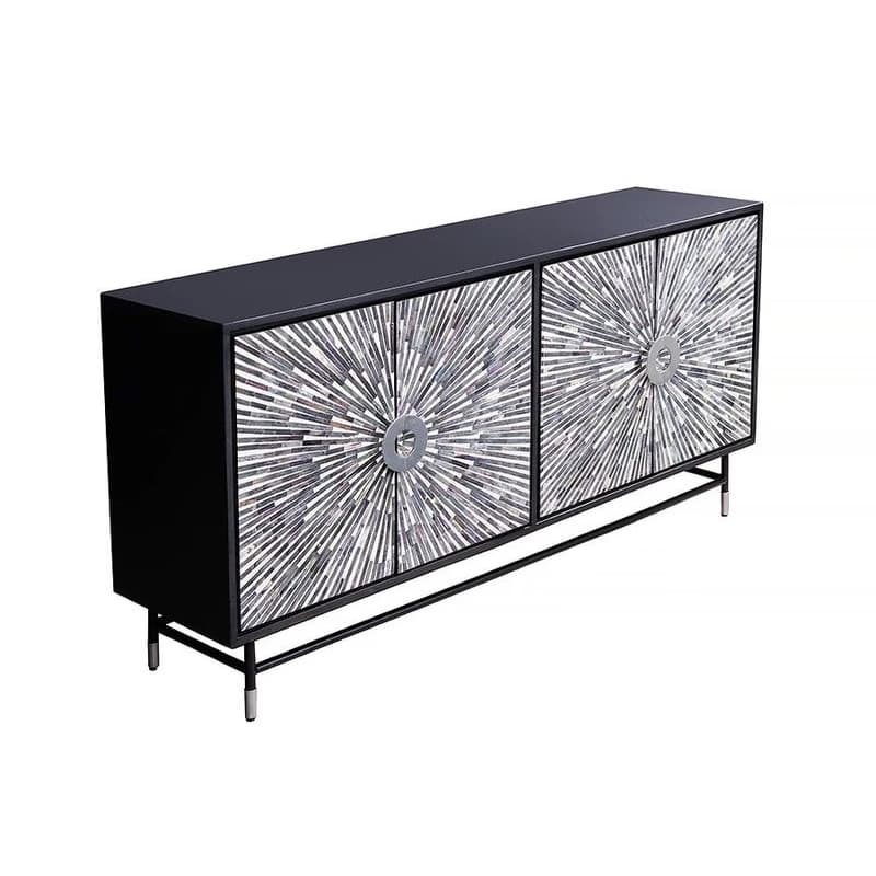 Estila Luxusný art deco obdĺžnikový štvordverový príborník Hueso s mozaikou z byvolej kosti v čiernobielej farbe 160 cm