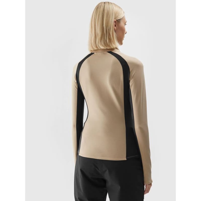 Dámska zateplená lyžiarska mikina s 1 2 zipsom 4F BRUSHED UNDERWEAR-AW23UBRUF042-82S-LIGHT BROWN 3