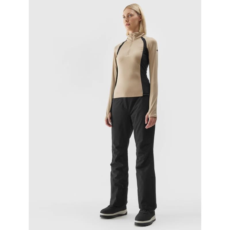 Dámska zateplená lyžiarska mikina s 1 2 zipsom 4F BRUSHED UNDERWEAR-AW23UBRUF042-82S-LIGHT BROWN 4