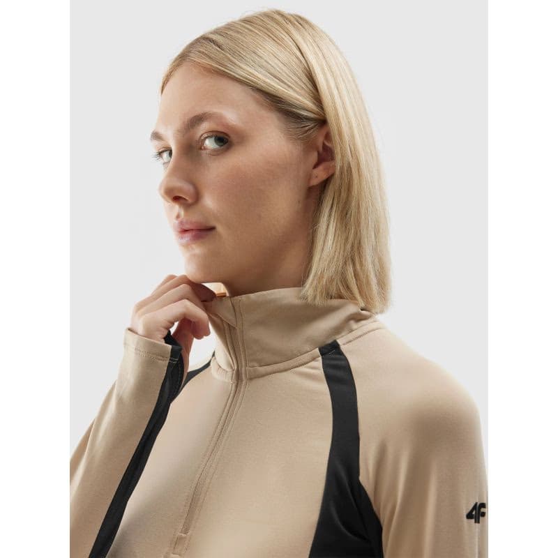 Dámska zateplená lyžiarska mikina s 1 2 zipsom 4F BRUSHED UNDERWEAR-AW23UBRUF042-82S-LIGHT BROWN 5